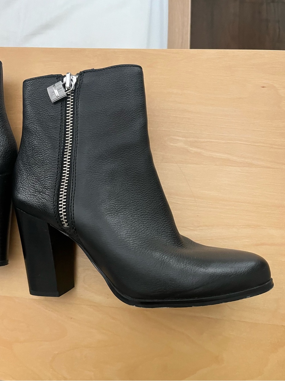 Michael Kors Black Leather Ankle Zip-Heel Boots